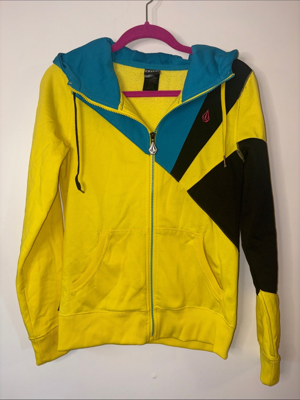 Volcom Colorblock Zip Hoodie Jacket in Yellow, Teal & Black
